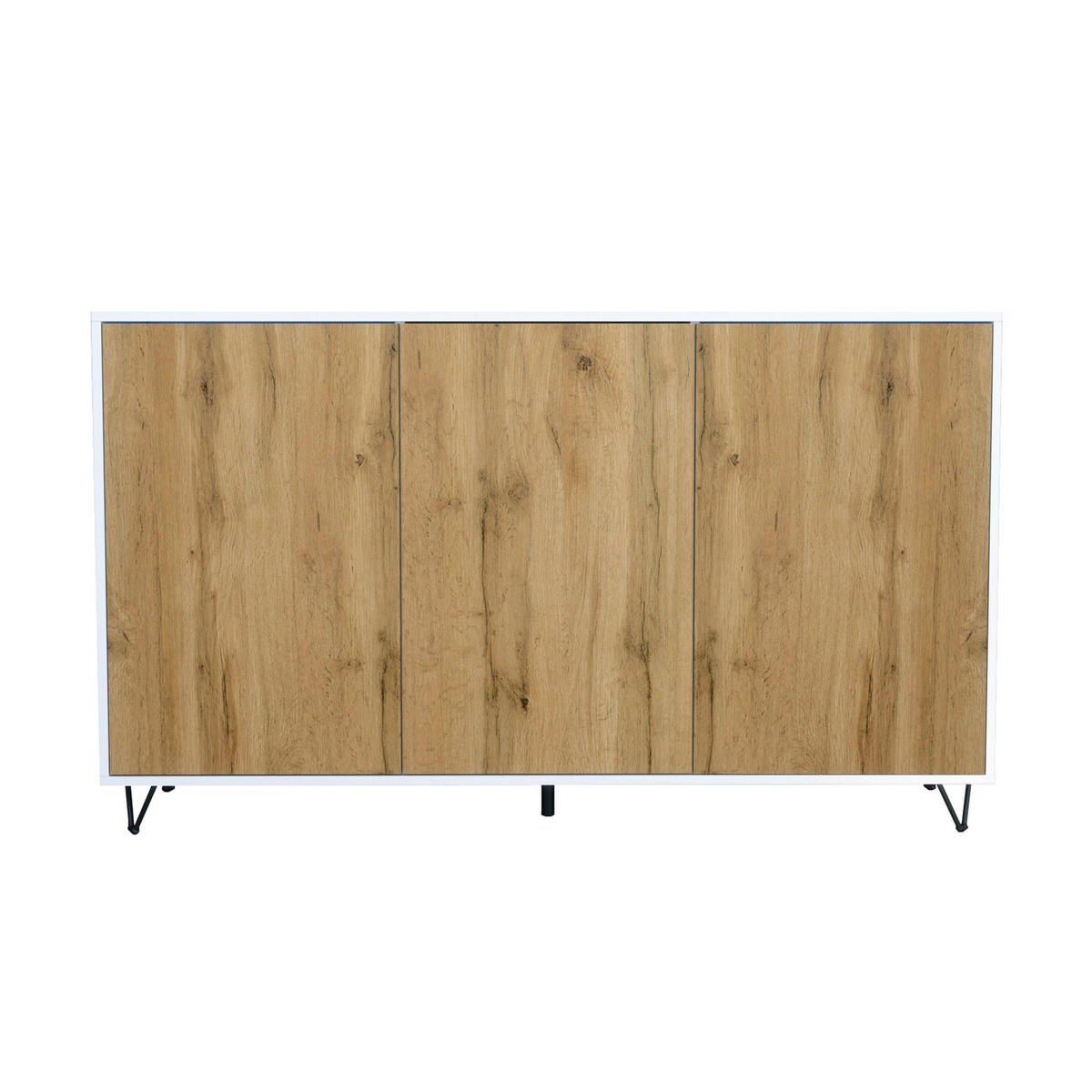 SIDEBOARD Elisa, Kommode mit Push-to-Open, Made in Germany, Moderner Schrank, Weiß matt/Eiche Evoke (152,5 x 90,5 x 37 cm) - Eiche Wotan, Holzwerkstoff (152.5/90.5/37cm) - InnoFurn