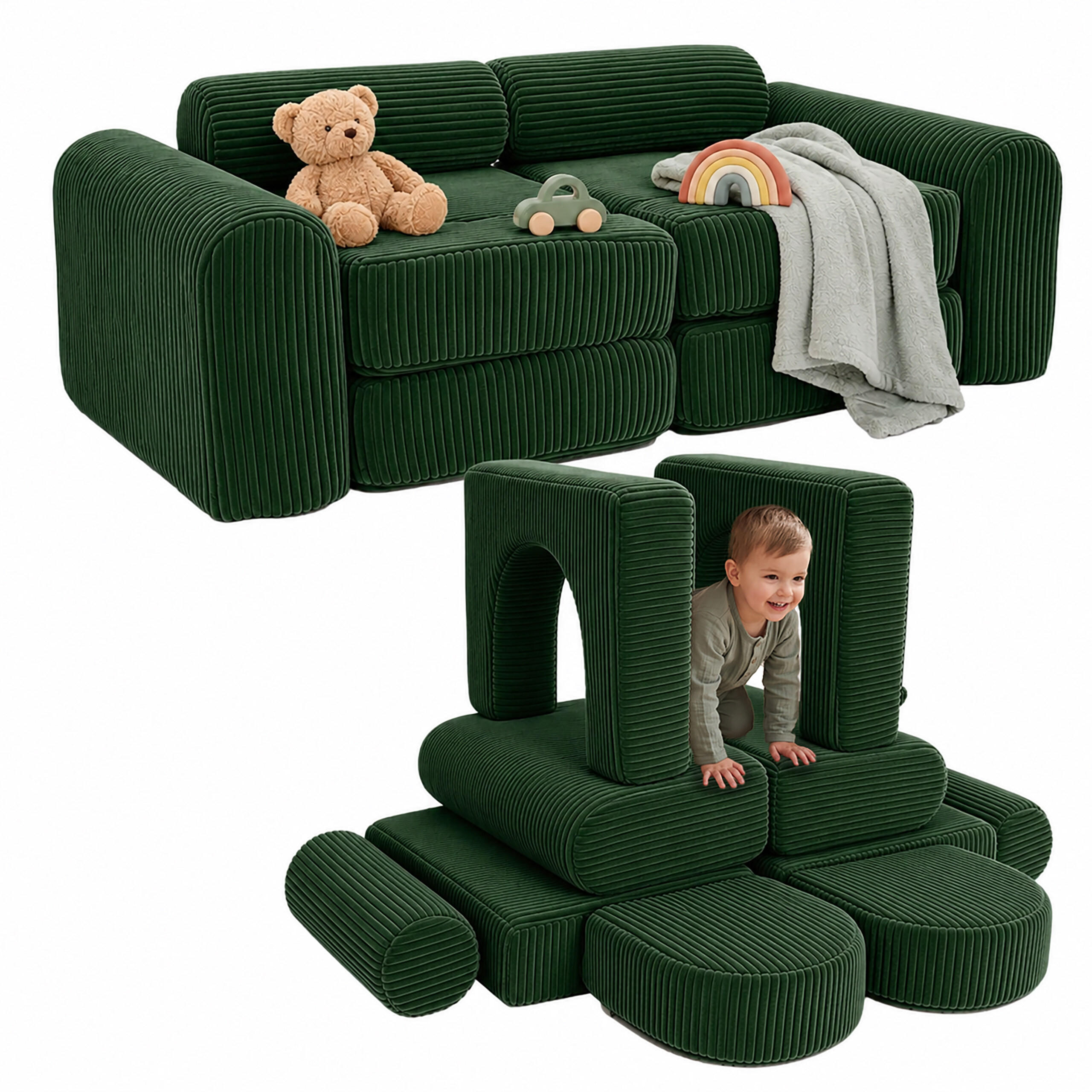 POHOVKA Zelená detská modulárna - tmavozelená, textil/plast (108/32/50cm) - Relaxdays