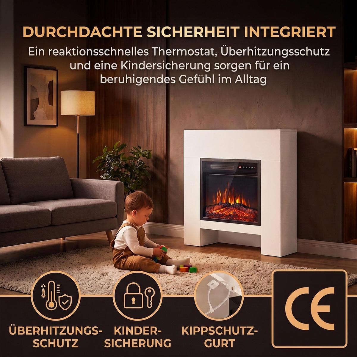 ELEKTROKAMIN Spanplatte Stahl Weiß - Weiß, Holzwerkstoff (25/85/75cm) - HOMCOM