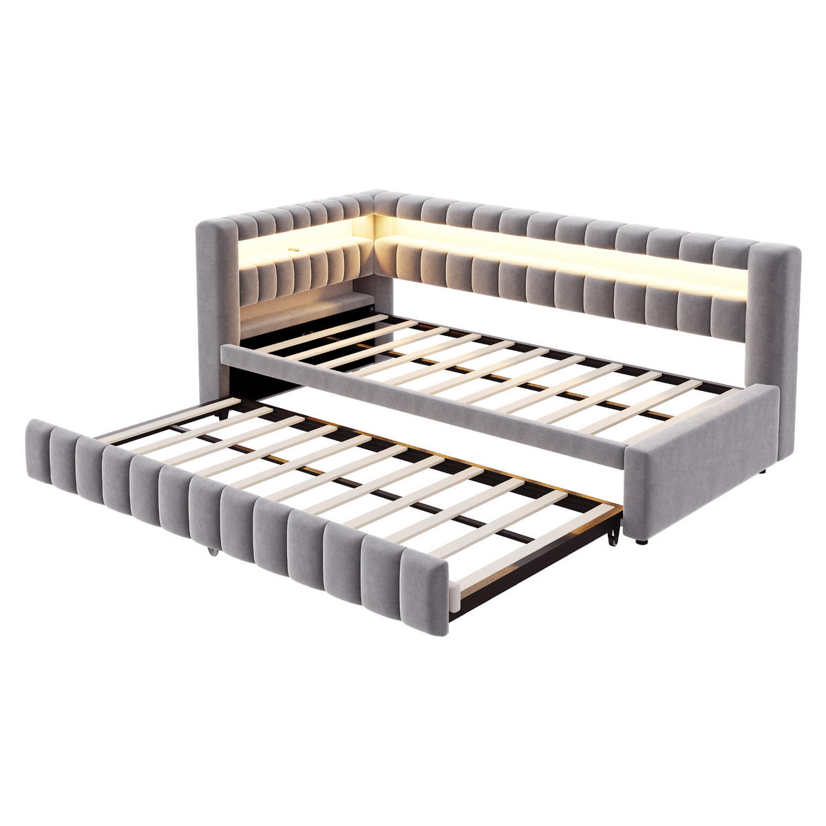 SCHLAFSOFA mit Ausziehfunktion 90x200 cm Samt Hellgrau - Hellgrau, Metall (90/200cm) - Meubliv