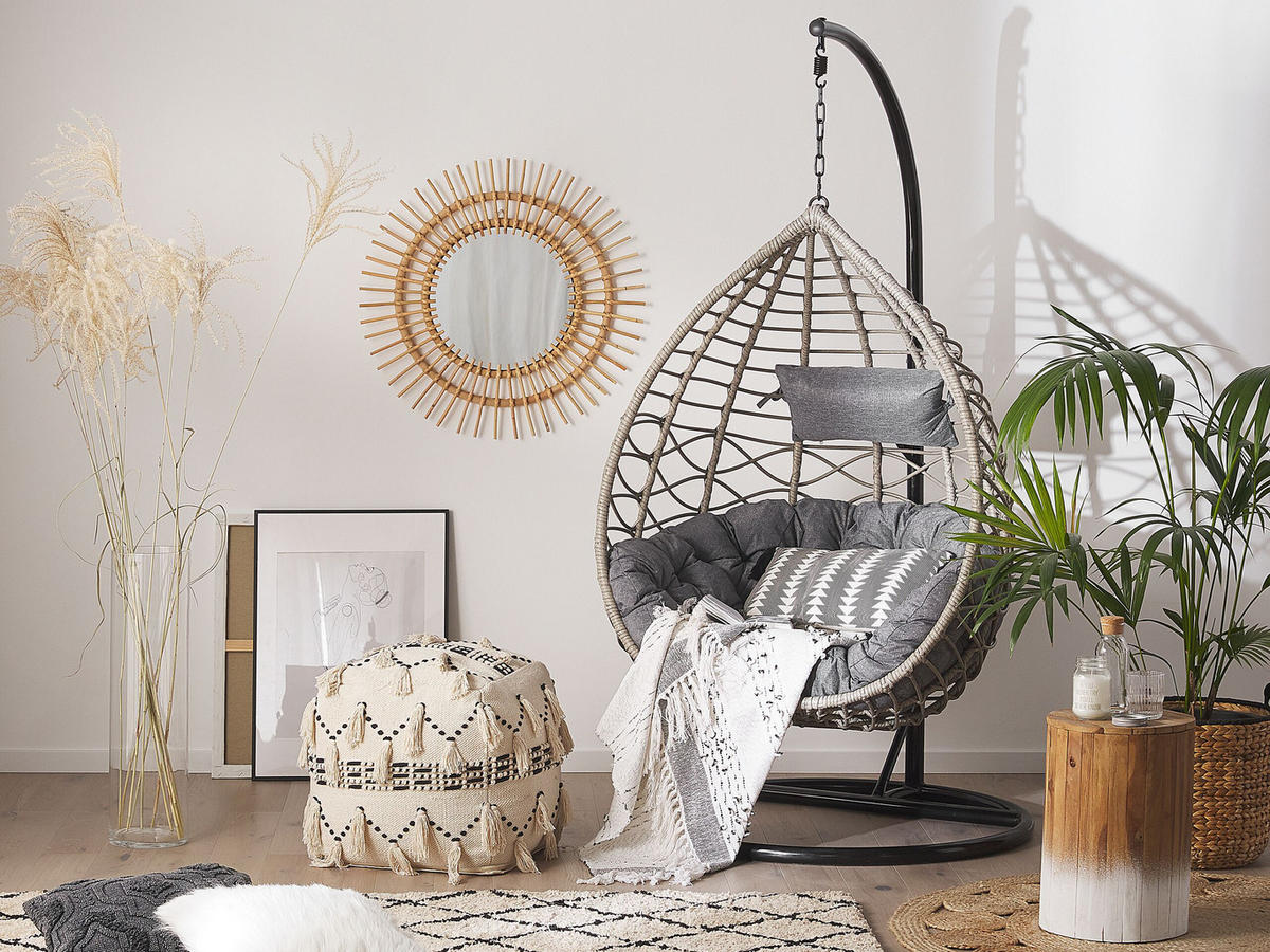 HÄNGESESSEL mit Gestell PE Rattan grau 97 cm Arsita - Grau, Kunststoff (100/199/97cm) - Beliani