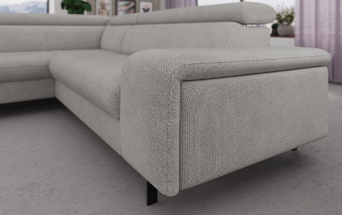 ECKSOFA mit Schlaffunktion und Bettkasten - Hellgrau/Schwarz, Kunststoff/Textil (262/215cm) - Cotta
