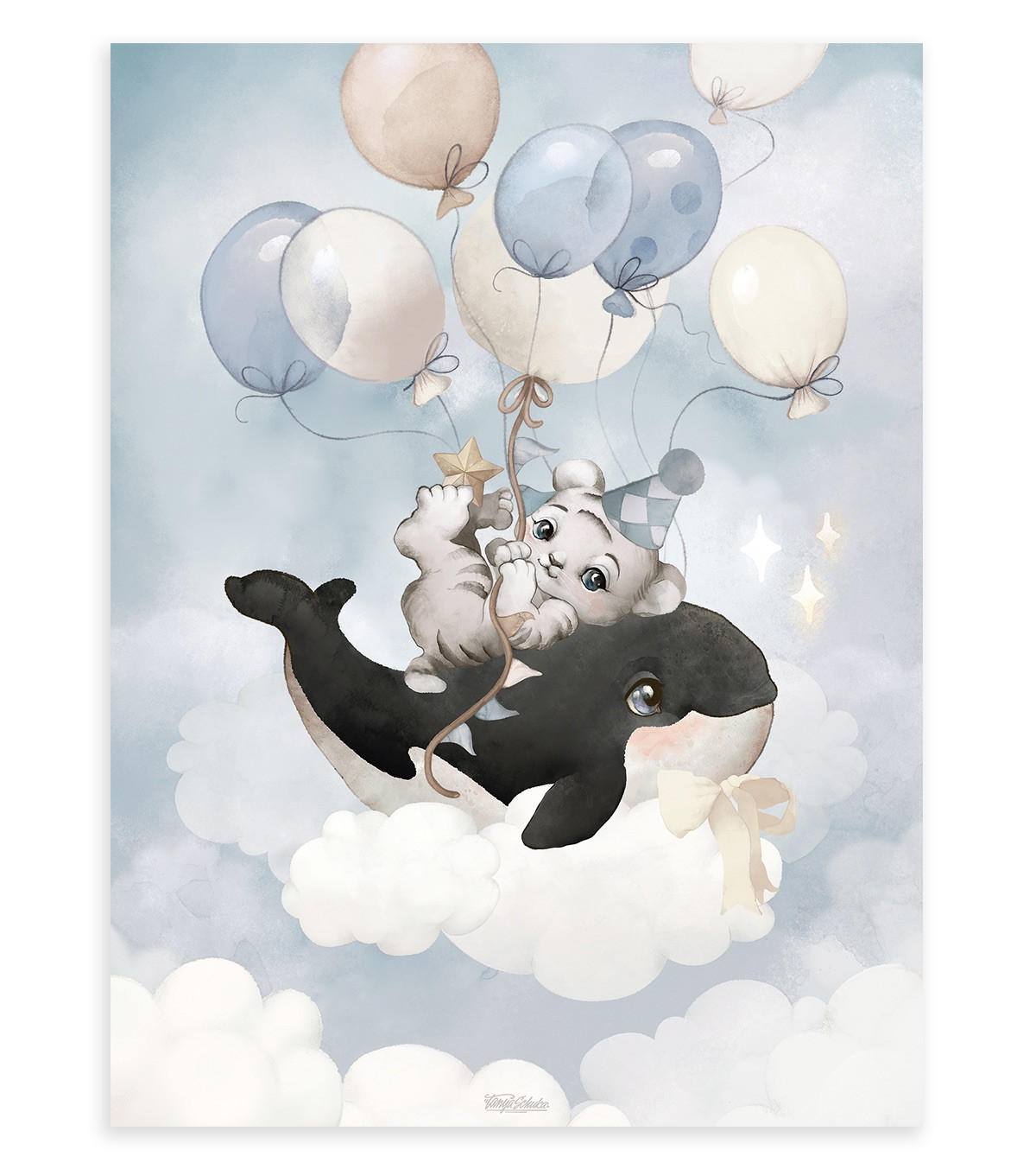 POSTER Gepard & Orca, 30x40 cm - Blau, Papier (30/1/40cm) - Lilipinso