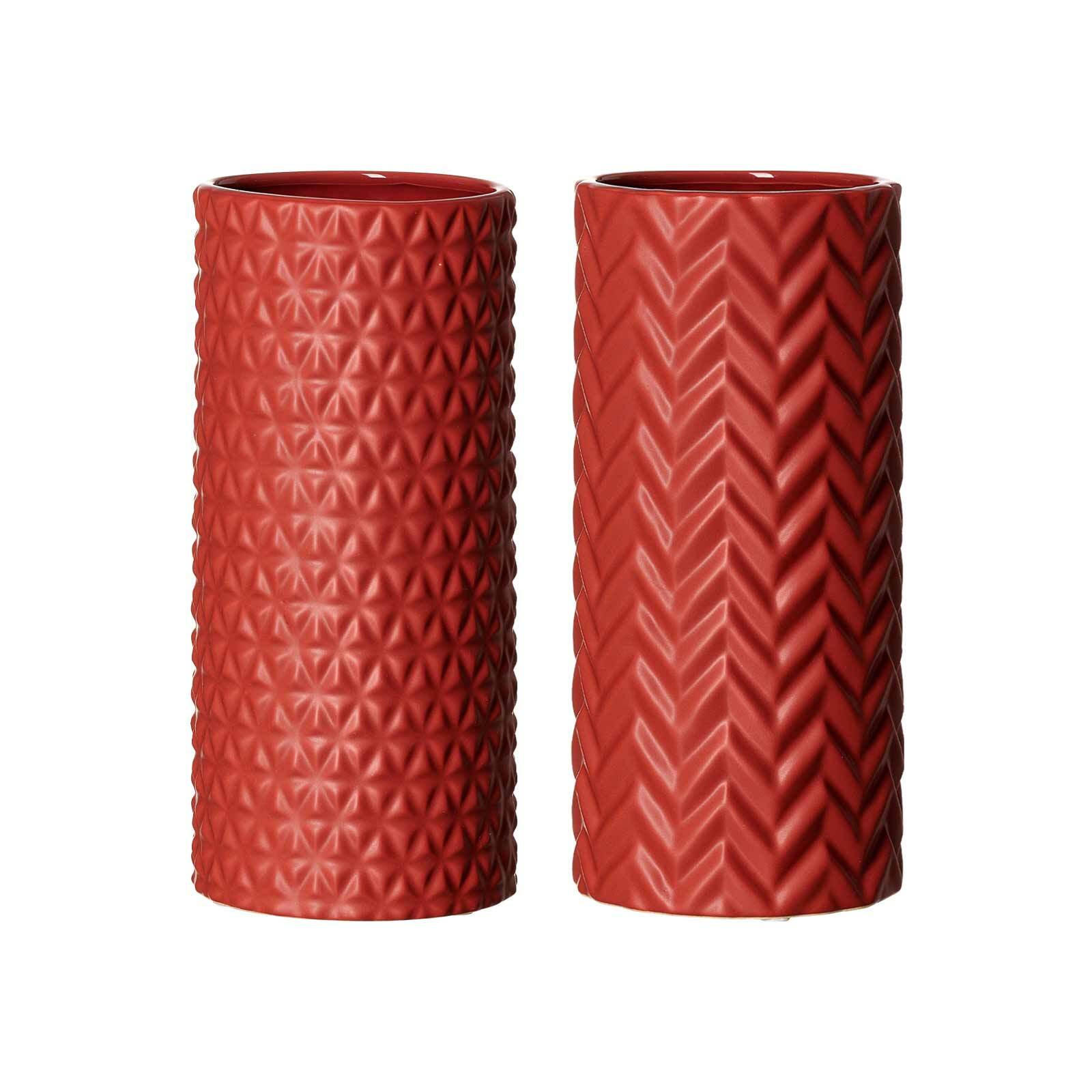 VASEN Raute & Zick Zack Terra 25 cm 2er Set - Terra cotta, Keramik (25cm) - Ritzenhoff Breker