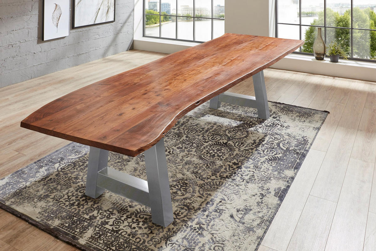 ESSTISCH ADELAIDE - Silberfarben/Braun, Holz/Metall (100/280/77cm) - SAM