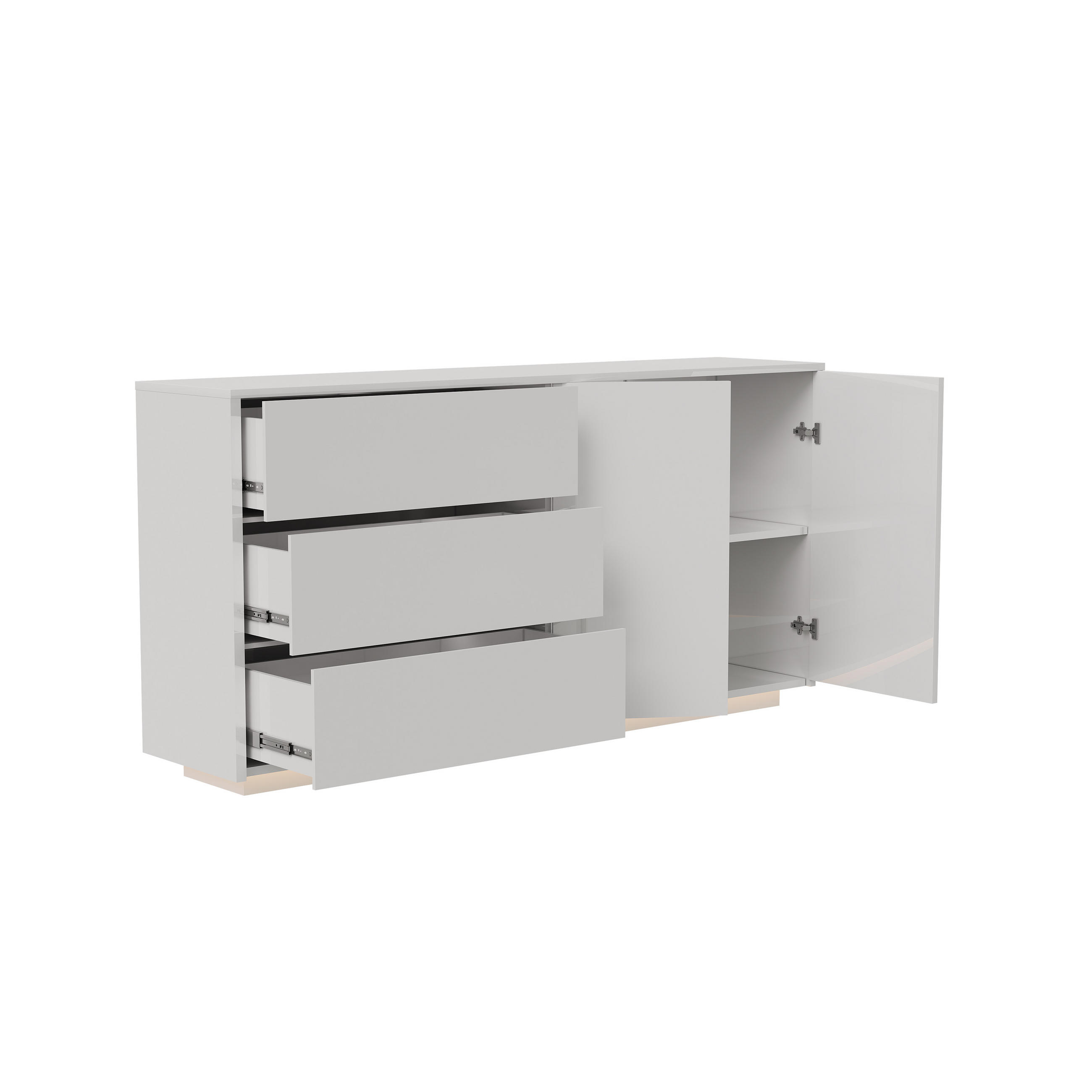 SIDEBOARD Weiß Hochglanz 160 cm LED Kommode 2 Türen 3 Schubladen Modern - Weiß, Holz (160/76/35cm)