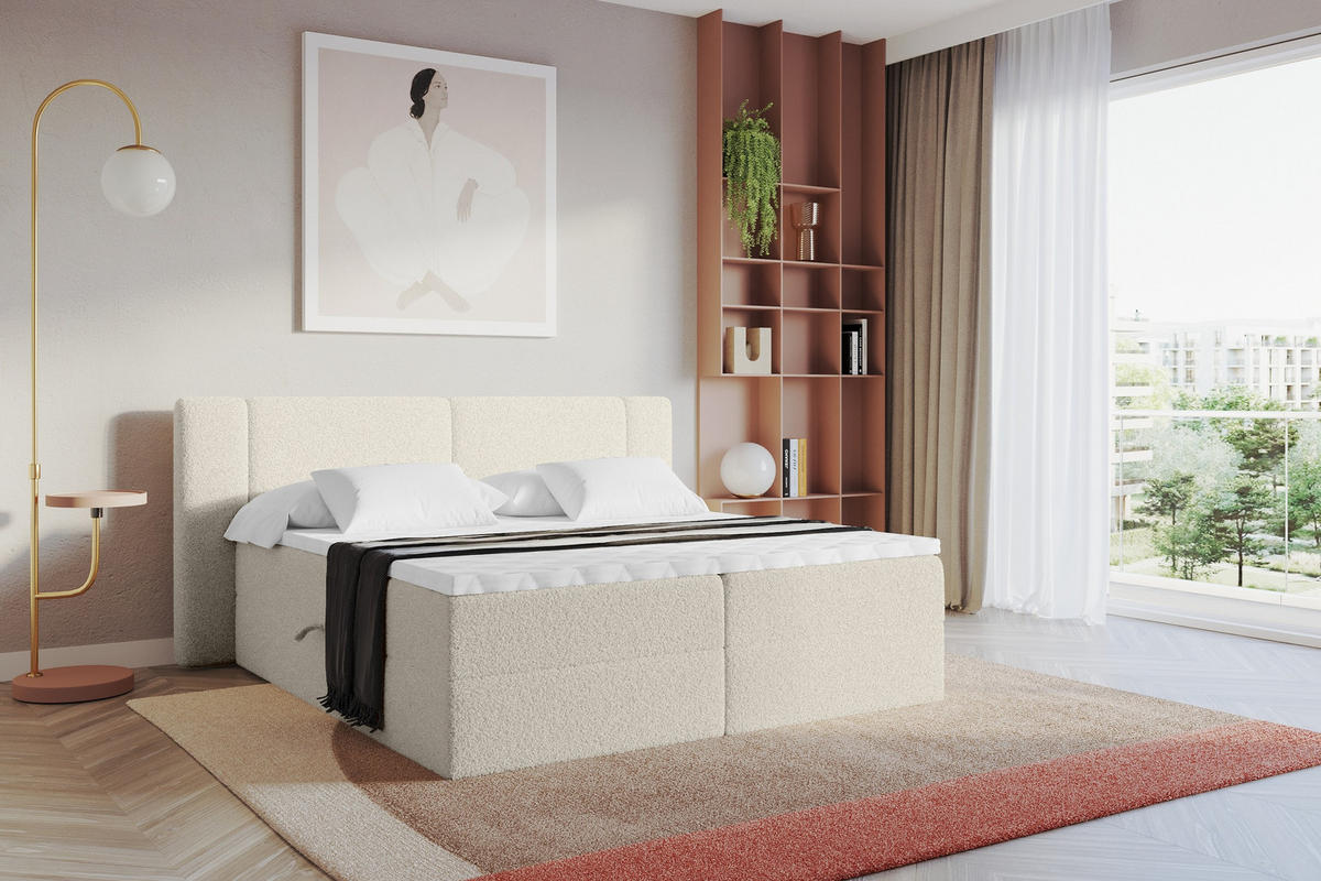 BOXBETT mit Matratze H3 - EVON - 140x200 cm Beige - Kaschmir, Holzwerkstoff (140/200cm) - ALTDECOR