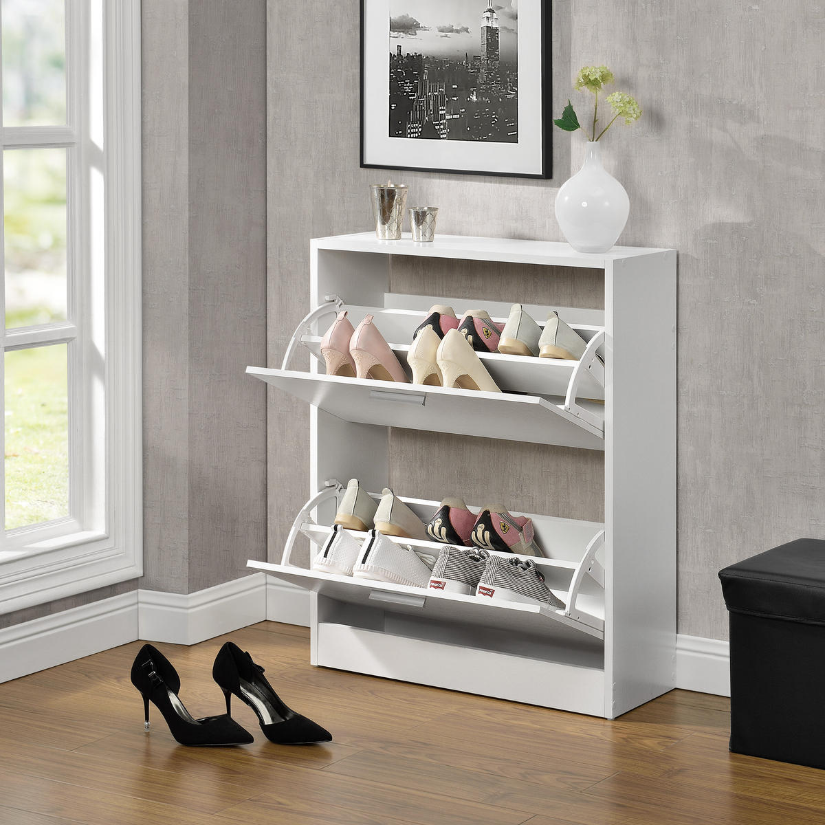 SCHUHSCHRANK Sykkylven - Weiß, Holzwerkstoff (63/81/24cm) - [en.casa]