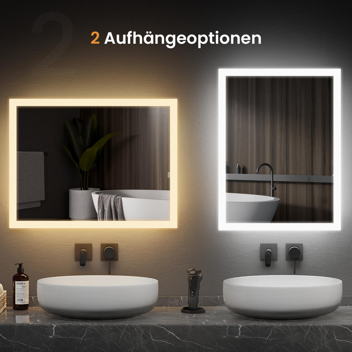 BADSPIEGEL mit Antibeschlag Beleuchtung 120/60/3,5 cm - Transparent, Glas (60/120/3.5cm) - EMKE