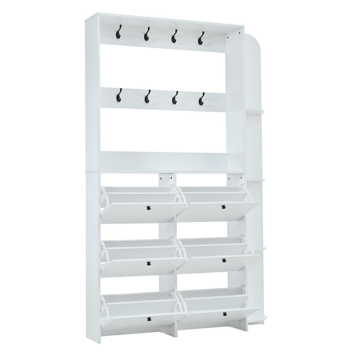 GARDEROBENSCHRANK 120/24/200 cm aus Spanplatte mit 6 Klappfächern und 8 Haken Weiß - Weiß, Holzwerkstoff (120/200/24cm) - Modenvie