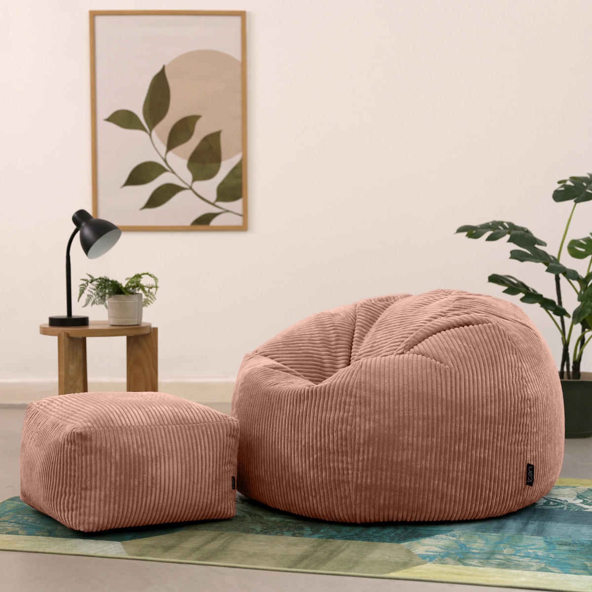 SITZSACK Klassisch + Hocker, Cord - Pink, Kunststoff/Textil (85/50/85cm) - icon