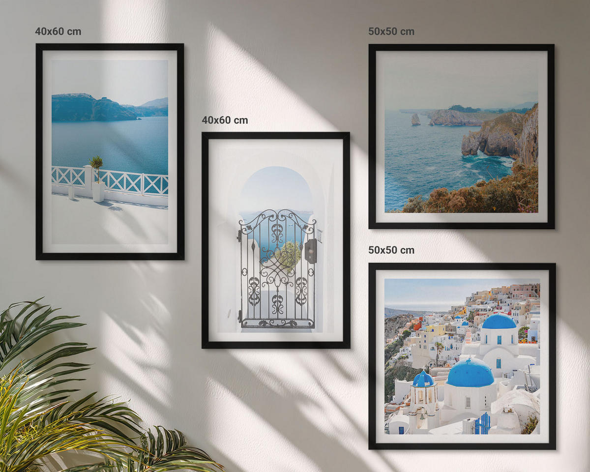 WANDBILDER 4er-Set - 50x50 cm & 40x60 cm Schwarzer Rahmen - Meeresarchitektur Griechenlands - Schwarz, Kunststoff (50/50cm) - ArtPrintCave