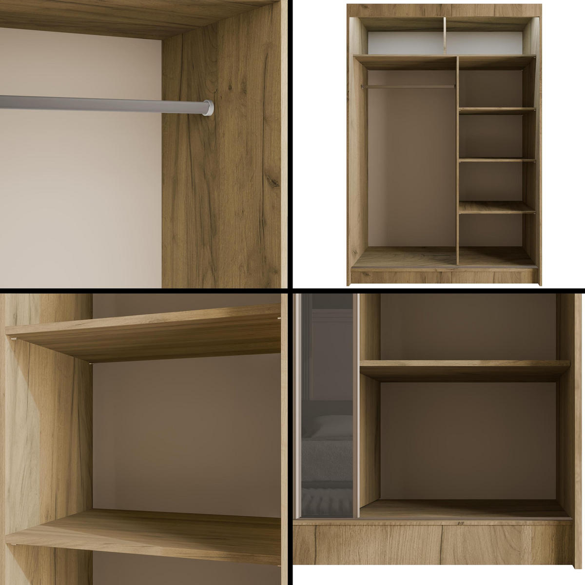 KLEIDERSCHRANK VESLI mit LED - 120 cm - Braun|Grau - Braun/Grau, Holzwerkstoff (120/215/61cm) - ALTDECOR
