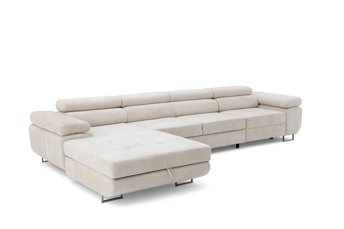ECKSOFA ALONZO MAXI Links mit Schlaffunktion 125x195 Chenille Beige - Chromfarben/Beige, Holz/Textil (350/203cm) - Muffo