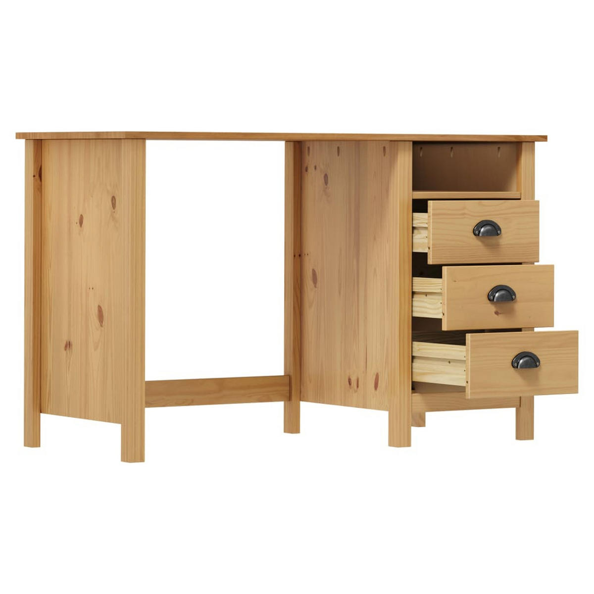 SCHREIBTISCH Hill mit 3 Schubladen 120/50/74 cm aus Kiefernholz - Braun, Holz (50/120/74cm) - vidaXL