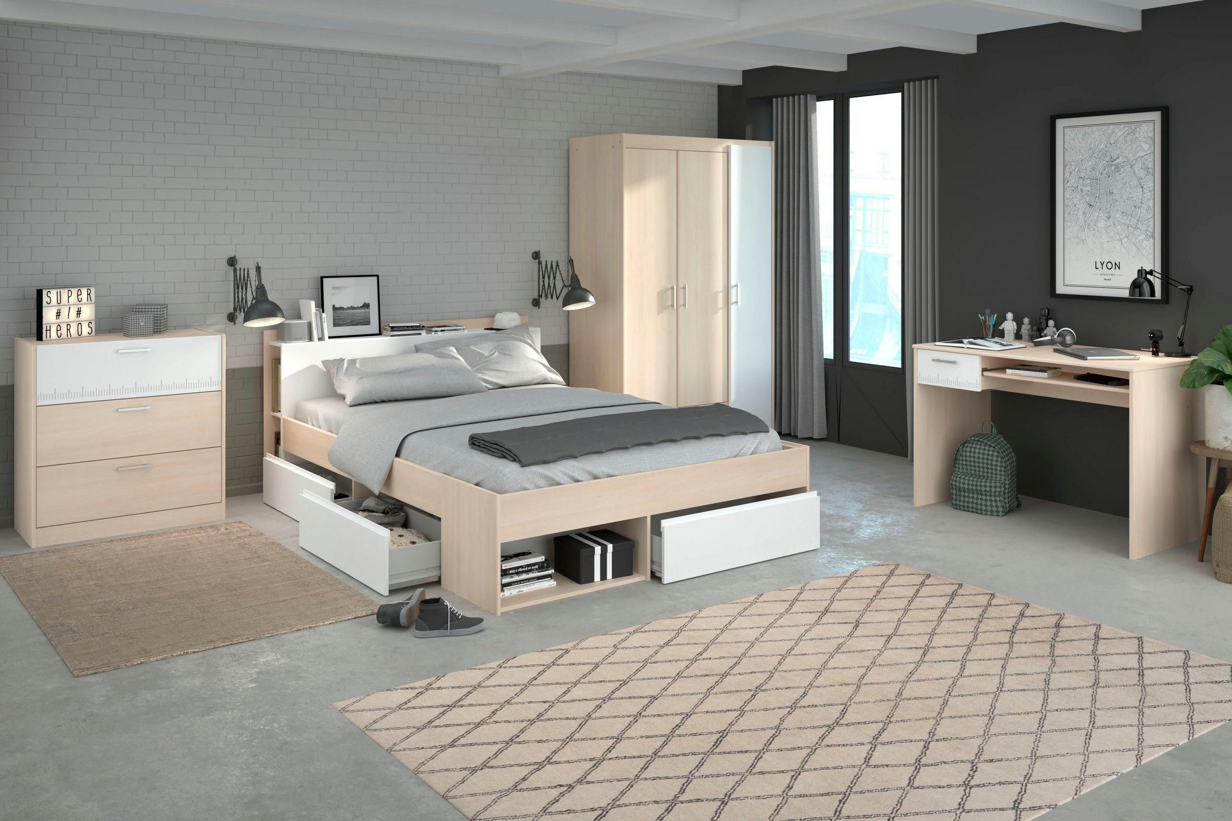 JUGENDZIMMER Most 75 in Akazie und Weiß 4teilig von Parisot Kinderzimmer Komplett Set - Braun, Holzwerkstoff (120/200/80cm)