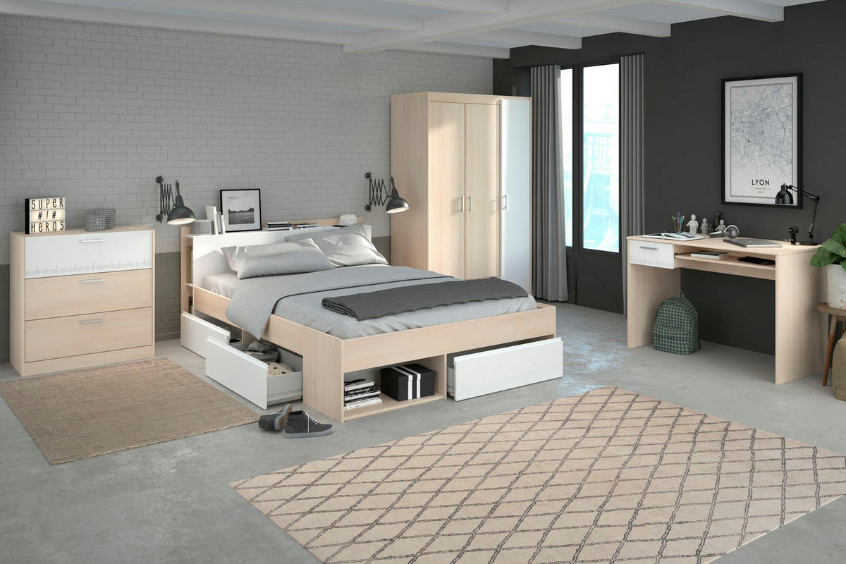 JUGENDZIMMER Most 75 in Akazie und Weiß 4teilig von Parisot Kinderzimmer Komplett Set - Braun, Holzwerkstoff (120/200/80cm)