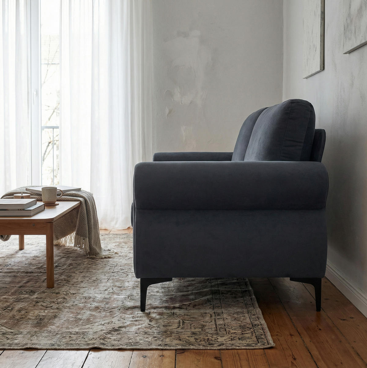 SOFA kompakt 173,5 cm Dark Grey mit Federkern - Dunkelgrau, Holzwerkstoff (173.5/92/81cm) - Meubliv