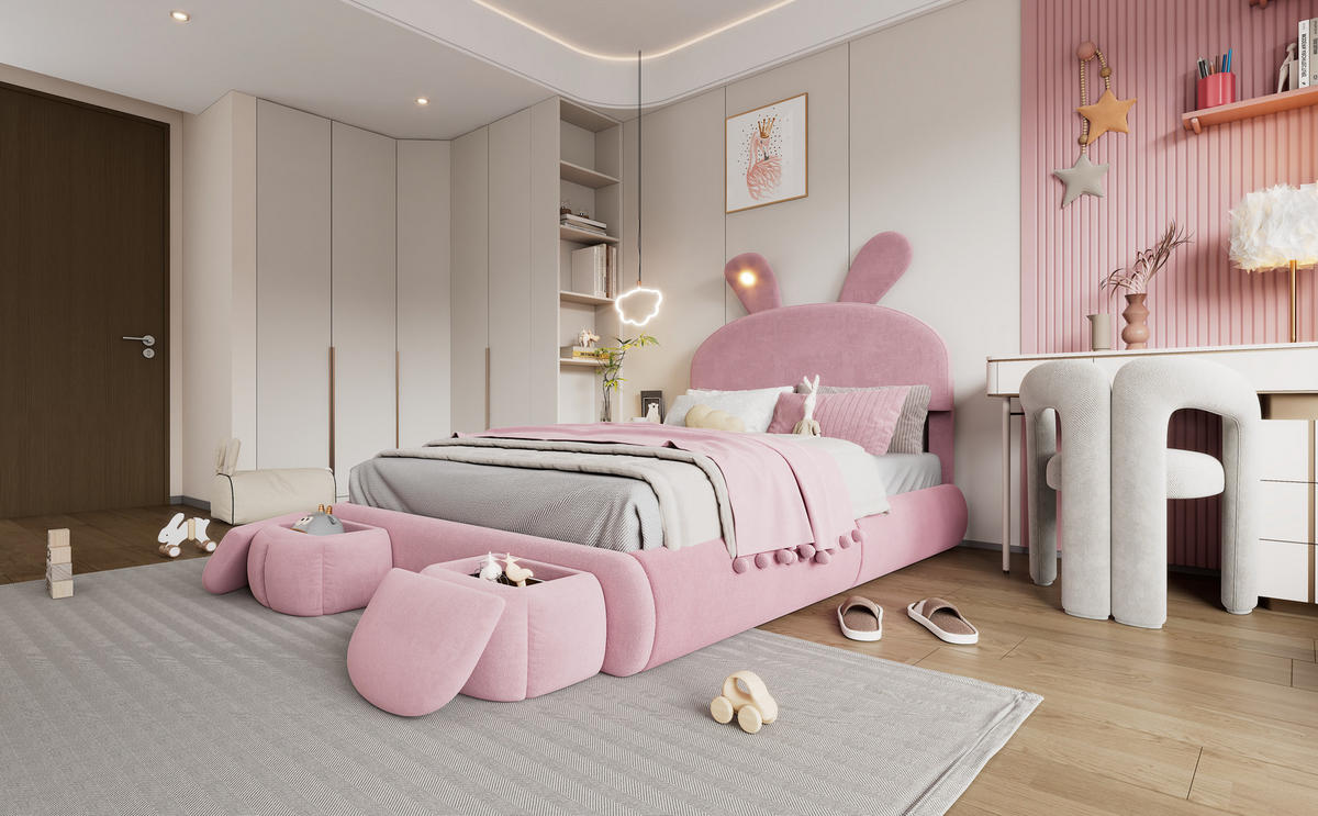 POLSTERBETT 140x200 cm Stauraum Samt rosa - Rosa, Textil (140/200cm) - Fortuna Lai