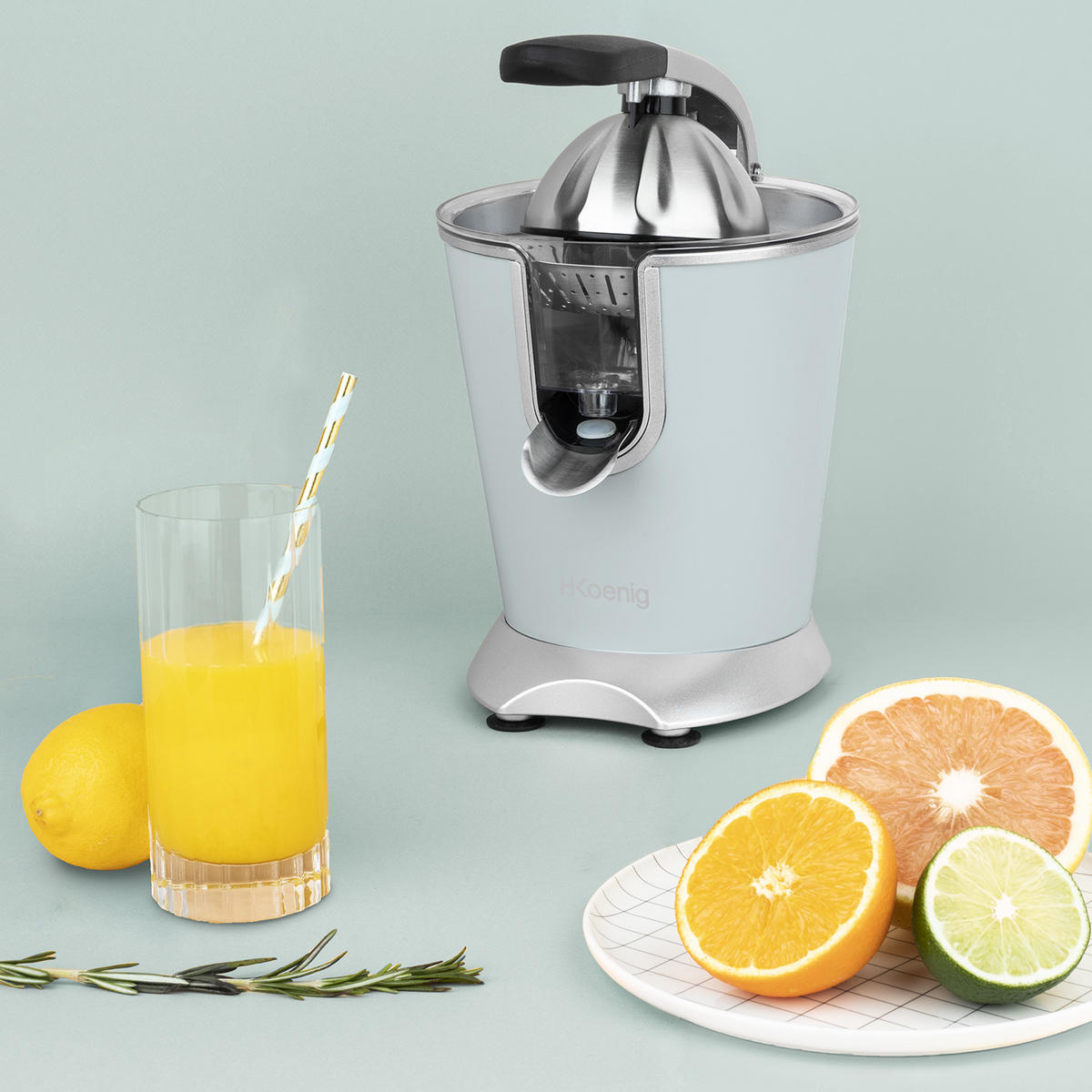 ZITRUSPRESSE AGR86 Pastellblau, Hebel und Filter aus Edelstahl, Anti-Tropf-System, BPA-frei - Blau, Metall (18.5/29/25.5cm) - HKoenig