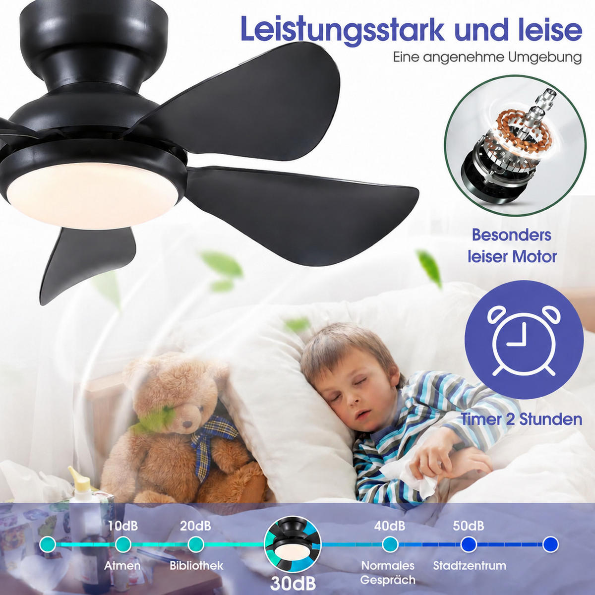 DECKENVENTILATOR Schwarz 81 cm mit LED und leisem DC-Motor - Schwarz, Kunststoff (81/81/24cm) - Surtime