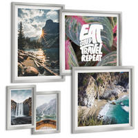 BILDER SET 5er Set - 50x50 cm & 20x30 cm & 40x60 cm Silberner Rahmen - Wasserfall Bergreise Natur - Silberfarben, Kunststoff (40/60cm) - TULUP