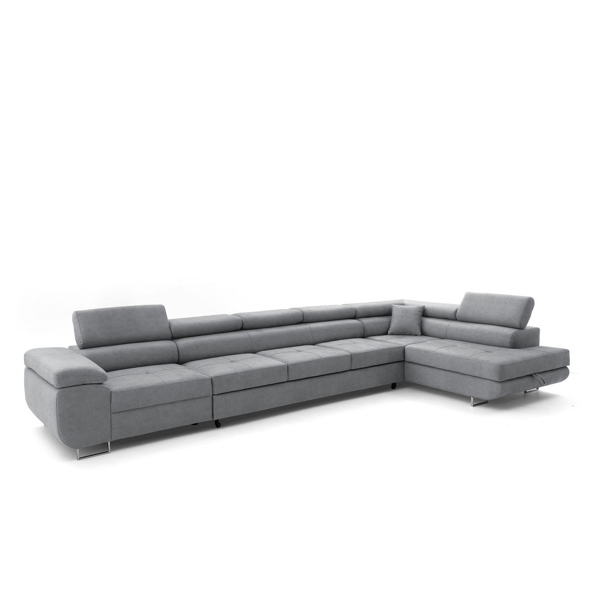 ECKSOFA WILD XXL Rechts mit Schlaffunktion 125x240 Velours Grau - Silberfarben/Grau, Holz/Textil (200/400cm) - Muffo
