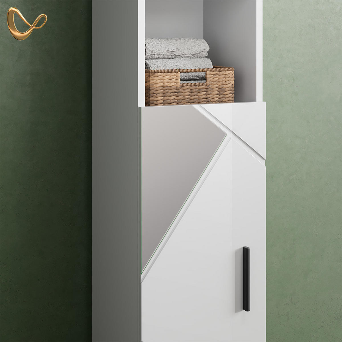 BADSCHRANK Ronco Weiß Hochglanz mit Einsätzen 30 x 192 cm - Weiß Hochglanz/Grau, Holzwerkstoff (30/192/30cm) - Livinity®