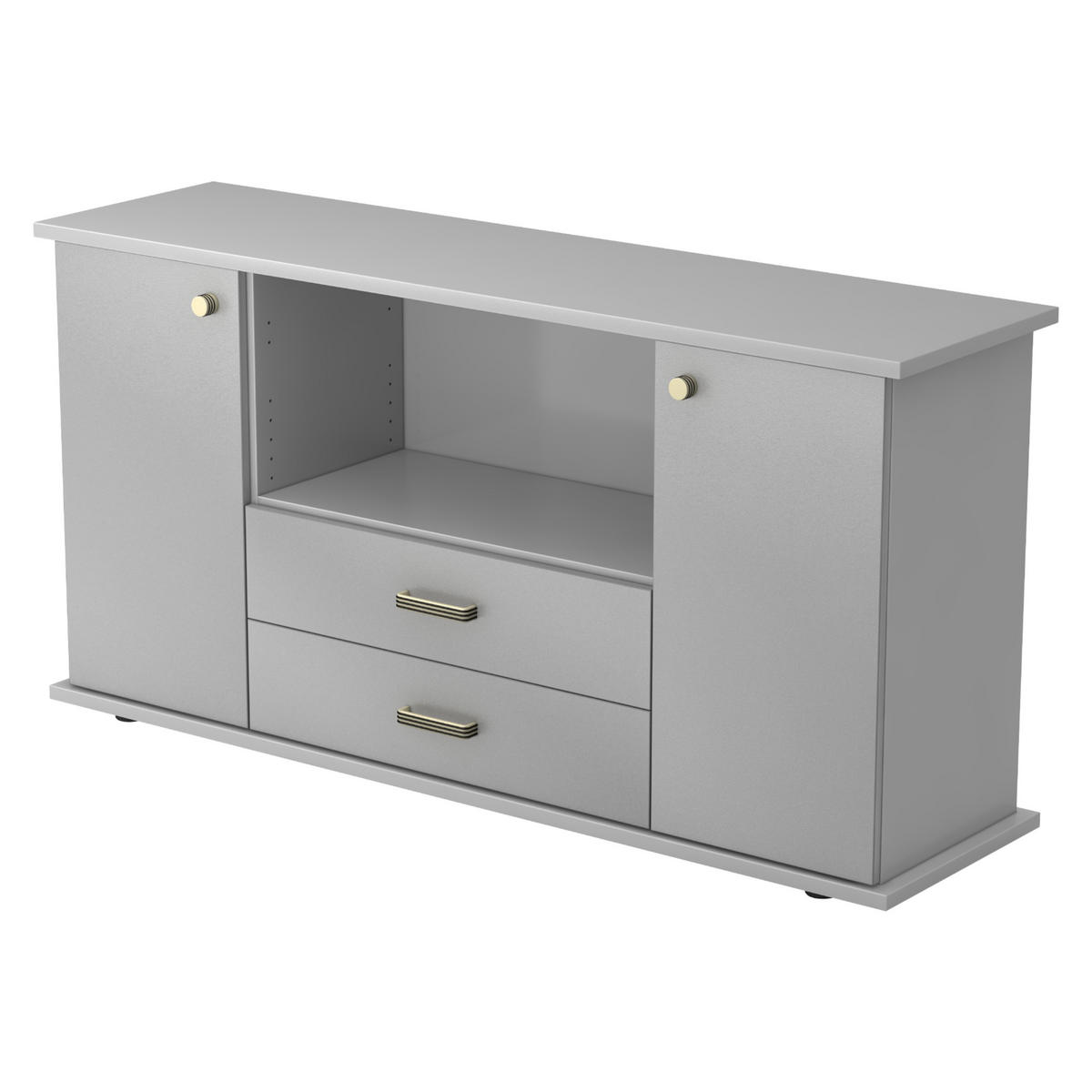 SIDEBOARD mit 2 Schübe & 2 Türen 44,8/166,1/84 cm in Grau/Silberfarben Knauf/Streifengriff - Silberfarben/Grau, Holzwerkstoff (166.1/84/44.8cm) - bümö