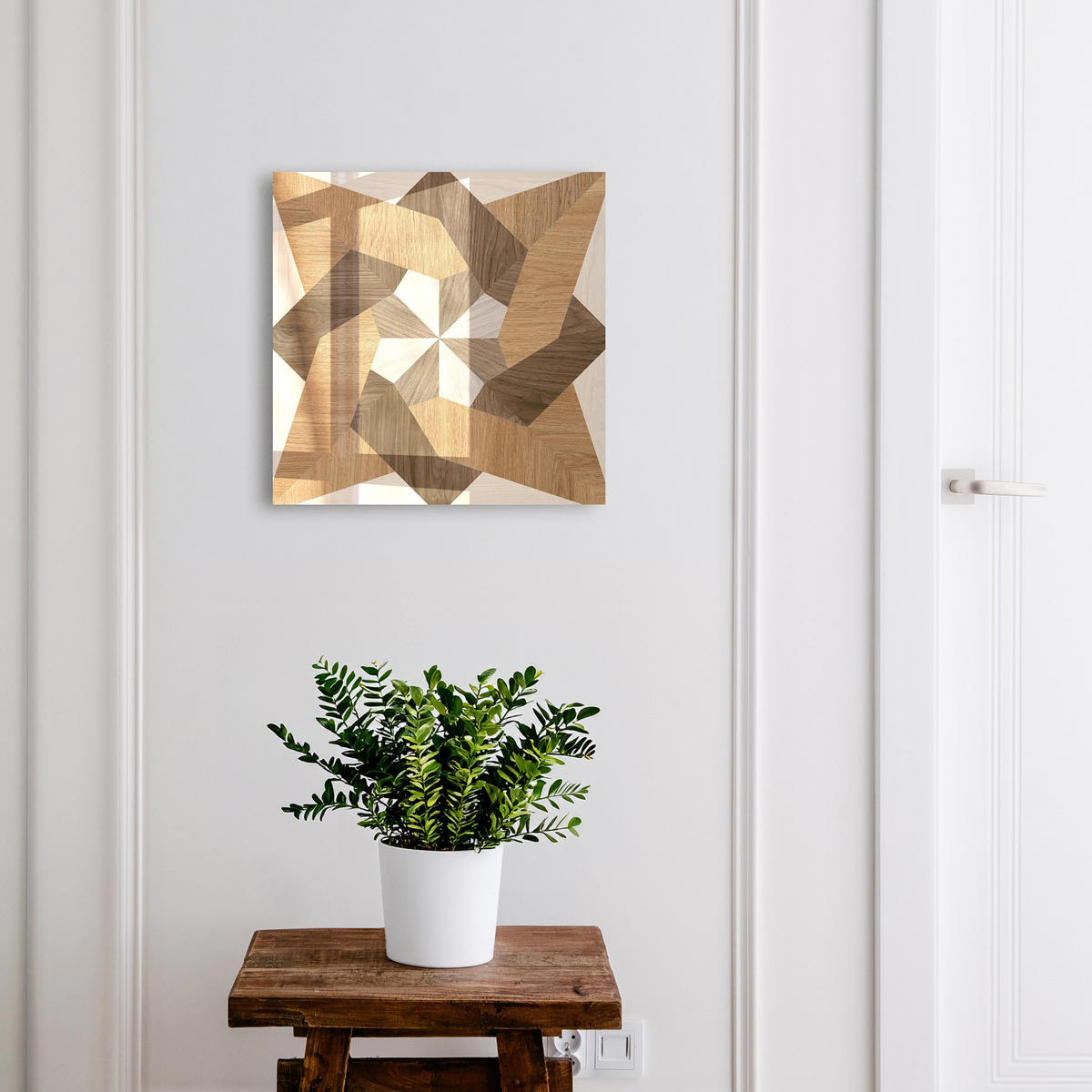 SCHLÜSSELBOX Weiß 30x30 cm – Türöffnung nach rechts - Holzstern - Braun, Metall (30/30/5cm) - TULUP