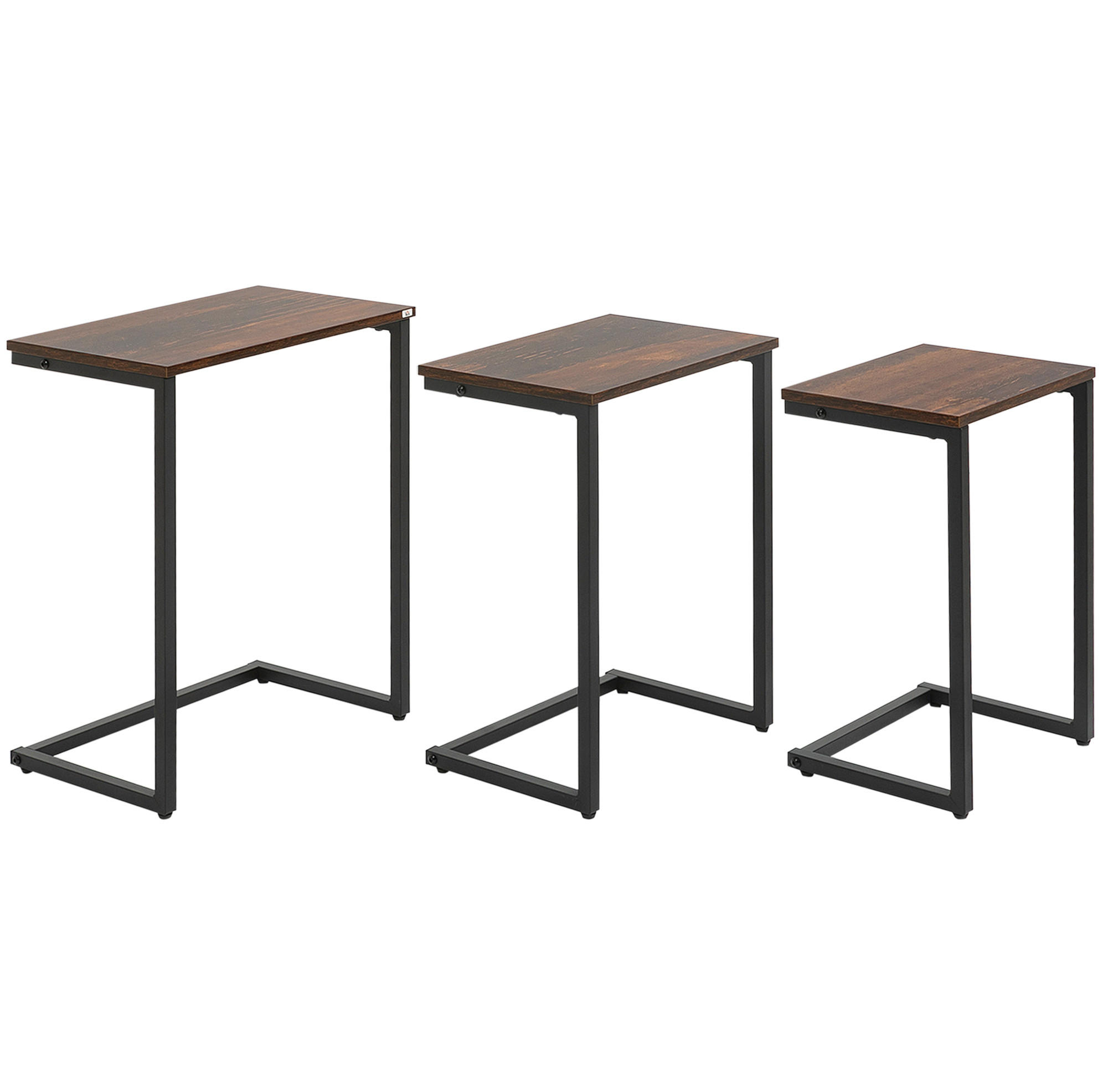BEISTELLTISCH-SET 3er C-förmig in Braun/Schwarz – platzsparend im Industrial-Look - Braun, Holzwerkstoff (30/45/60cm) - BEAOK