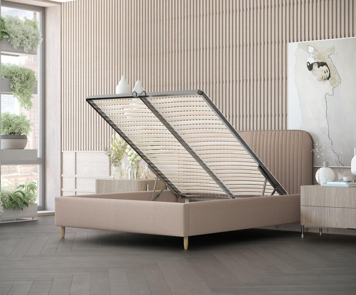 POLSTERBETT Livy Dunkelbeige 160/200 cm im Webstoff - Beige/Naturfarben, Holz/Holzwerkstoff (160/200cm) - Maison de Reve