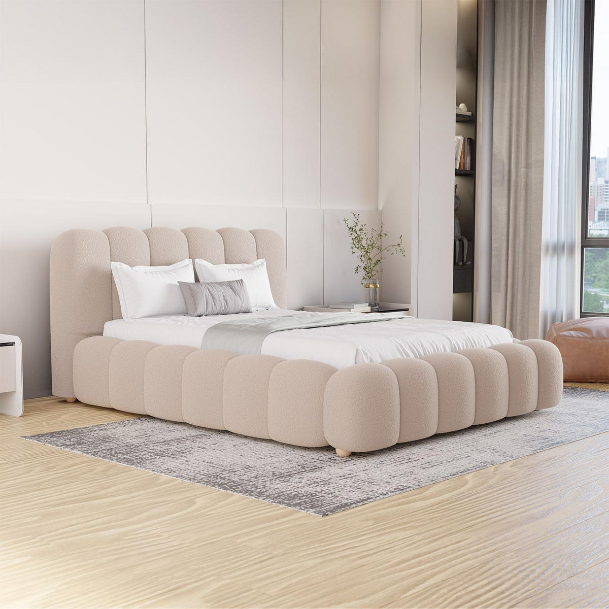 POLSTERBETT Catania 140x200 cm Beige Bouclé - Beige, Textil (140/200cm) - Juskys