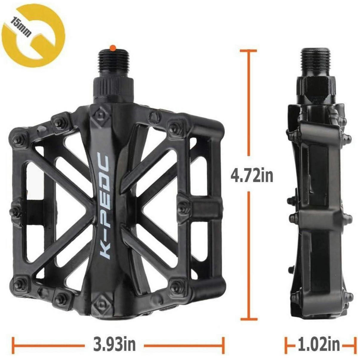 FAHRRAD Pedale Aluminium MTB/BMX mit Anti-Rutsch-Pins - Schwarz, Metall (9.2/2.7/9.8cm)