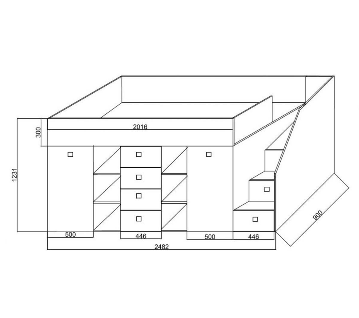 HOCHBETT mit Schreibtisch 90/200 cm - Schwarz/Weiß, Holz (90/200cm) - Abiks Möbel