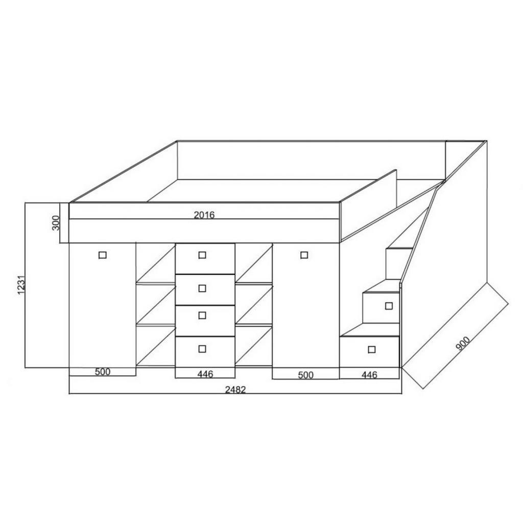 Thumbnail - Abiks Möbel Hochbett, Grau, Weiß, Holz, Nachbildung, 10 Fächer, 4 Schubladen, 90x200 cm, Kinder- & Jugendzimmer, Kinderm...