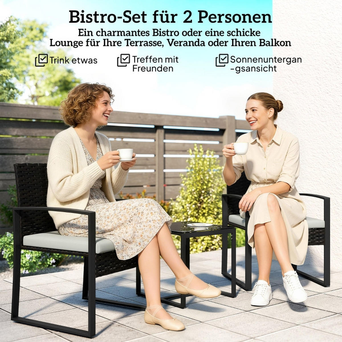 GARTENMÖBEL,2 Stühle+Couchtisch,cremeweiß - Grau, Metall - Vallsero