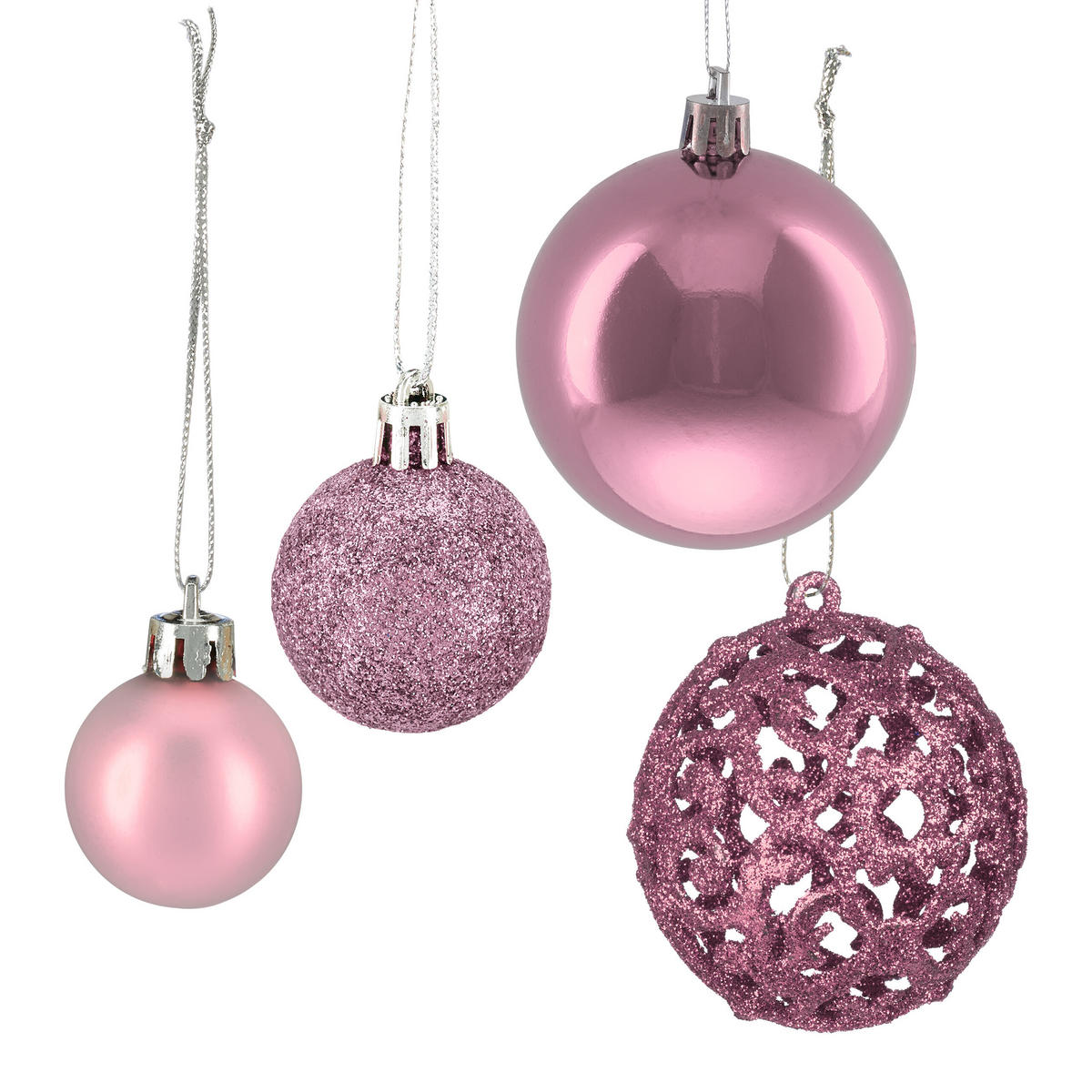 WEIHNACHTSKUGELN-SET 50-tlg. - Rosa, Kunststoff (6/7/6cm) - Relaxdays