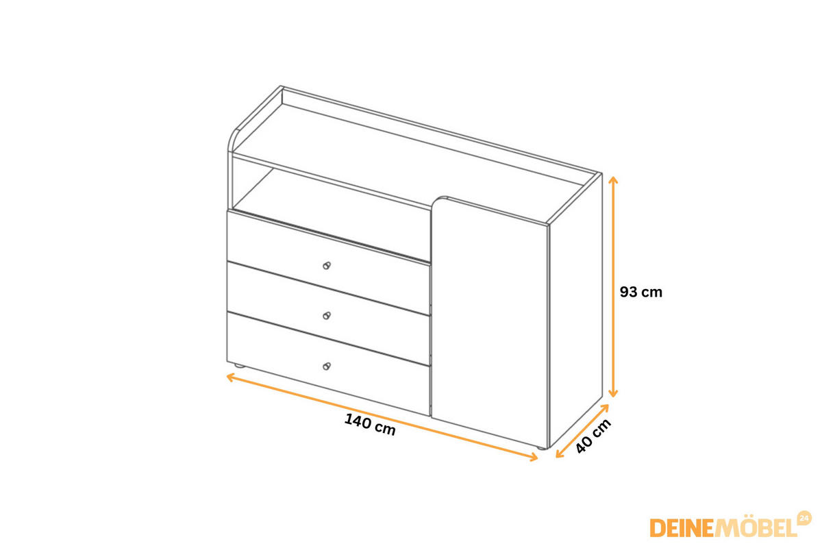 KINDERKOMMODE YOGI 08 140/93 cm in Graubeige / Geölte Eiche / Koralle - Greige/Koralle, Holzwerkstoff (140/93/40cm) - Deine Möbel 24