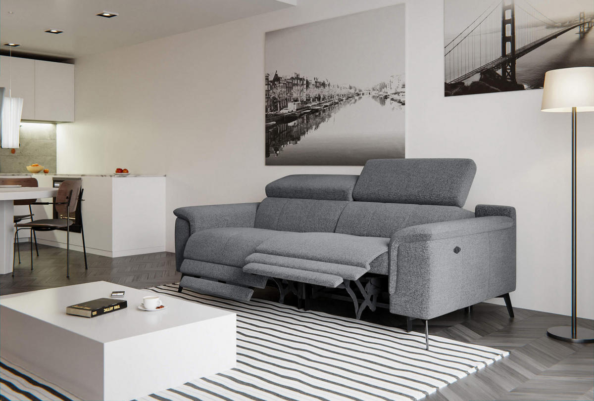 RELAXSOFA FIERO 3-Sitzer mit 2 Relaxfunktionen, grau - Schwarz/Grau, Holzwerkstoff/Textil (212/82/103cm) - Courtois Laville