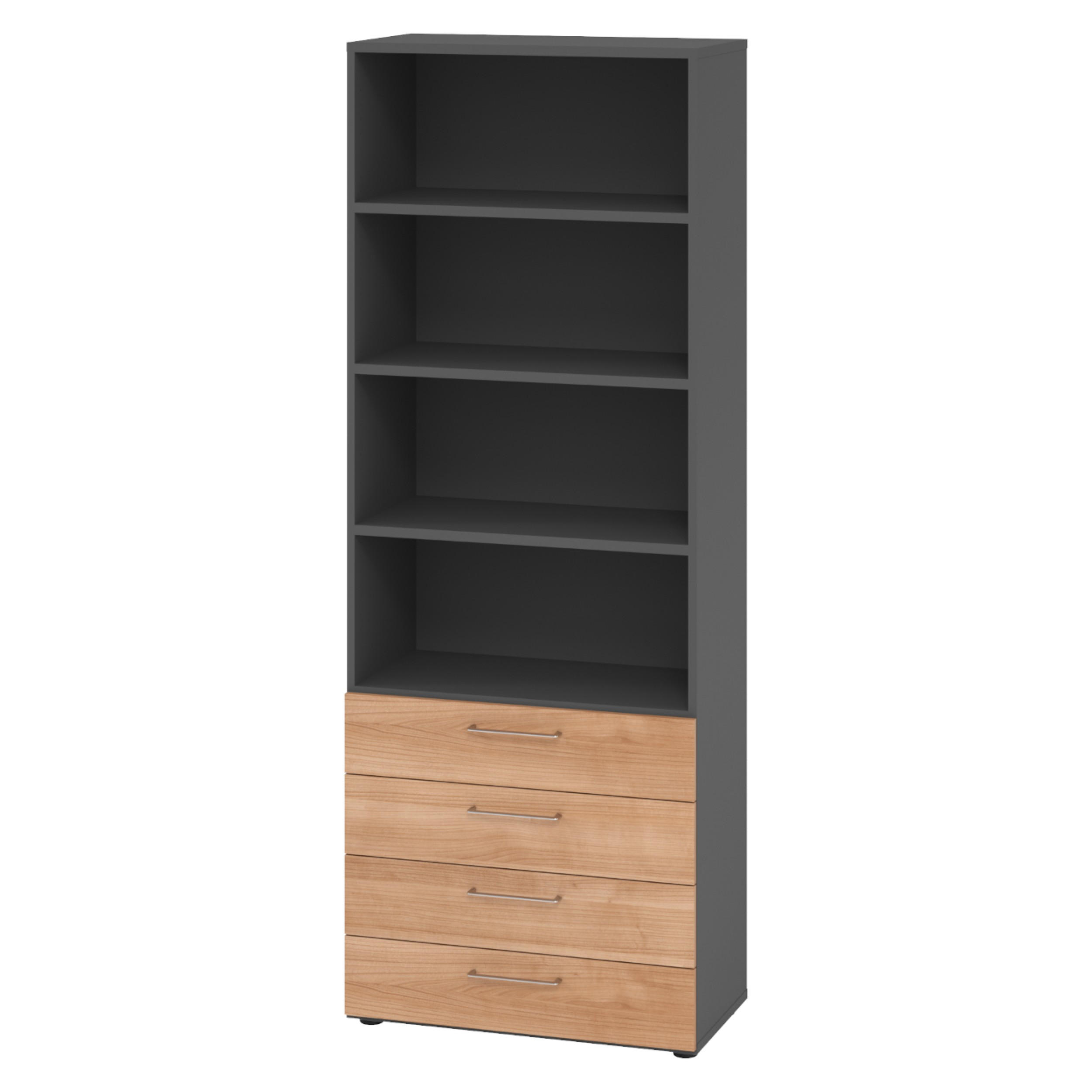 REGAL - 4 Schübe 42/80/215,6 cm in Graphitfarben/Nussbaumfarben - Nussbaumfarben/Graphitfarben, Holzwerkstoff (80/215.6/42cm) - bümö