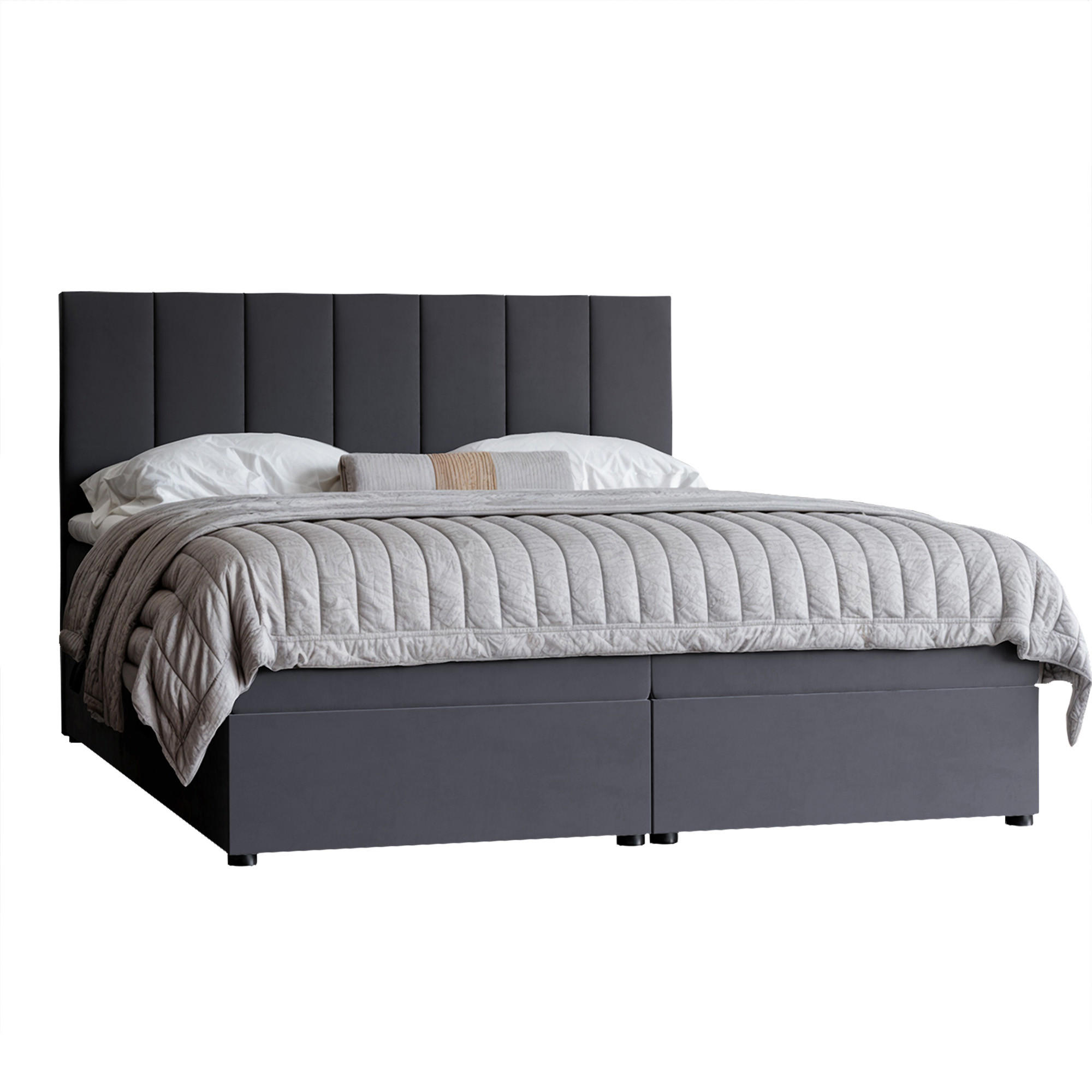 BOXBETT ZELTO 160/200 cm, mit Matratze und Topper, Dunkelgrau - Dunkelgrau, Holzwerkstoff/Textil (160/200cm) - Idohome