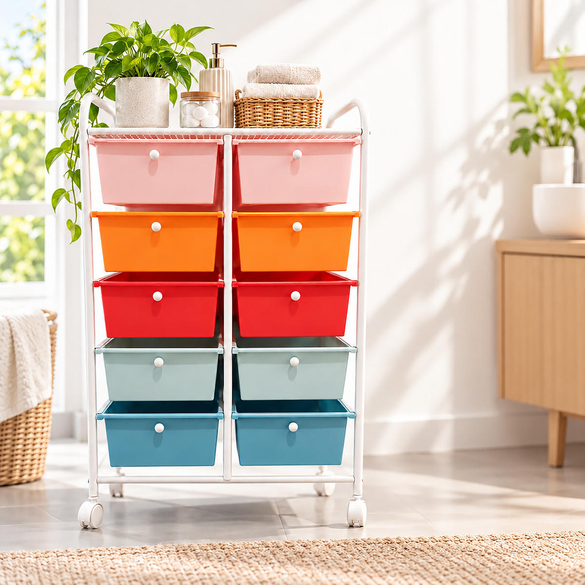 VOZÍK Bílý 10 zásuvek - bílá, kov/plast (65/96/38cm) - Relaxdays