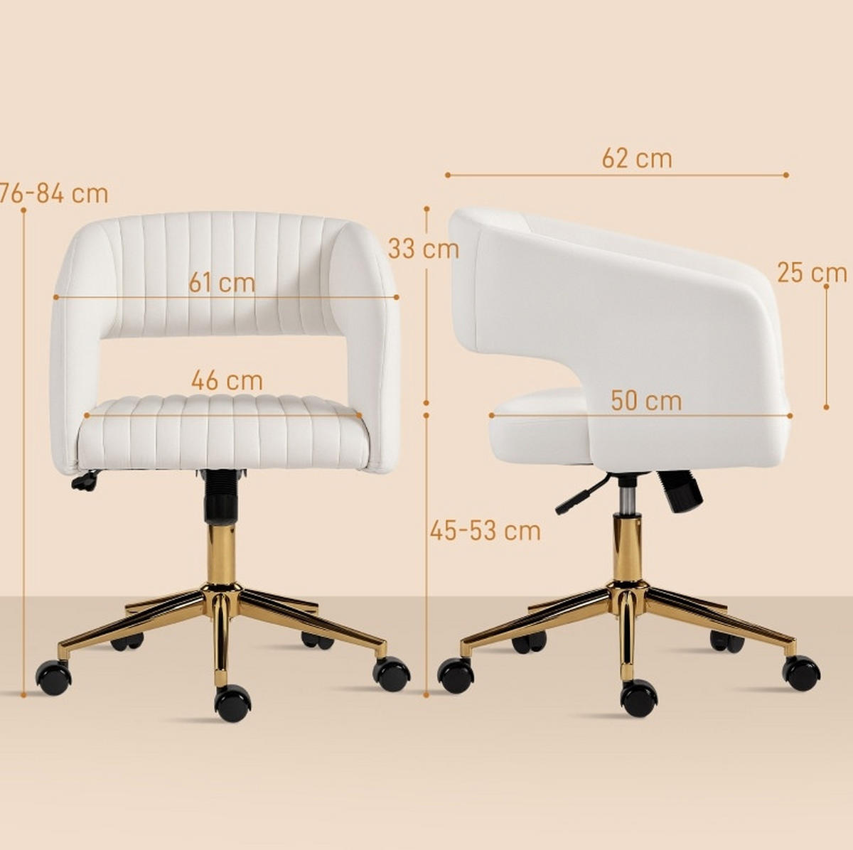 DREHSTUHL 62/61/76-84 cm cremeweiß aus Polyester höhenverstellbar - Creme, Kunststoff (61/84/62cm) - OKWISH