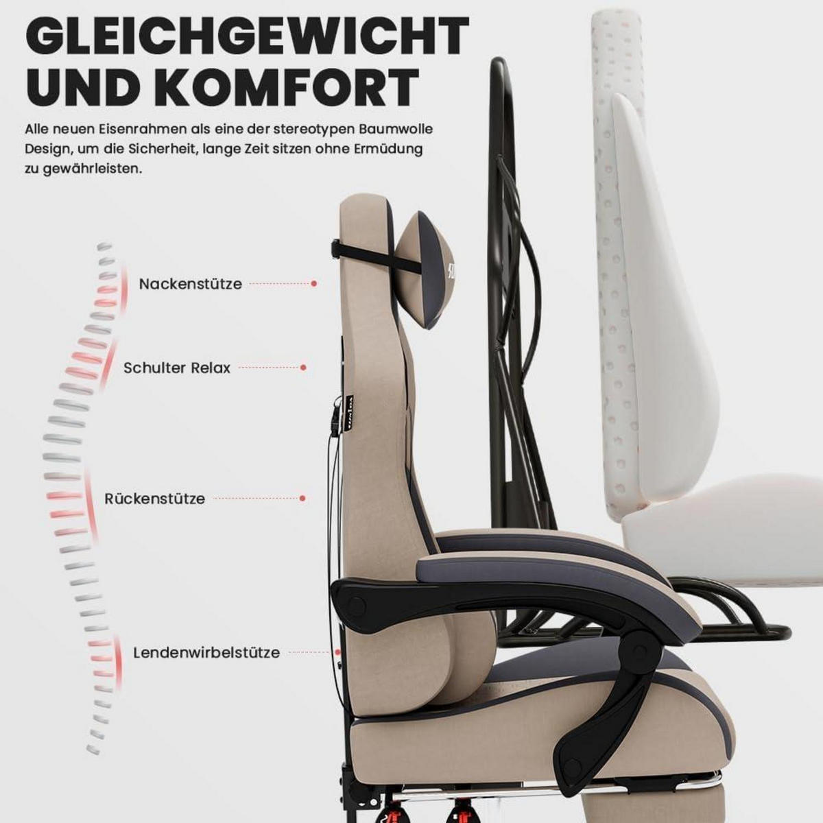 GAMING Stuhl mit Fußstütze Beige - Beige, Textil (57/45/52cm)