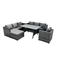LOUNGEGARNITUR mit Hocker Polyrattan Dunkelgrau 8-Sitzer - Dunkelgrau/Grau, Glas/Kunststoff - Fimous