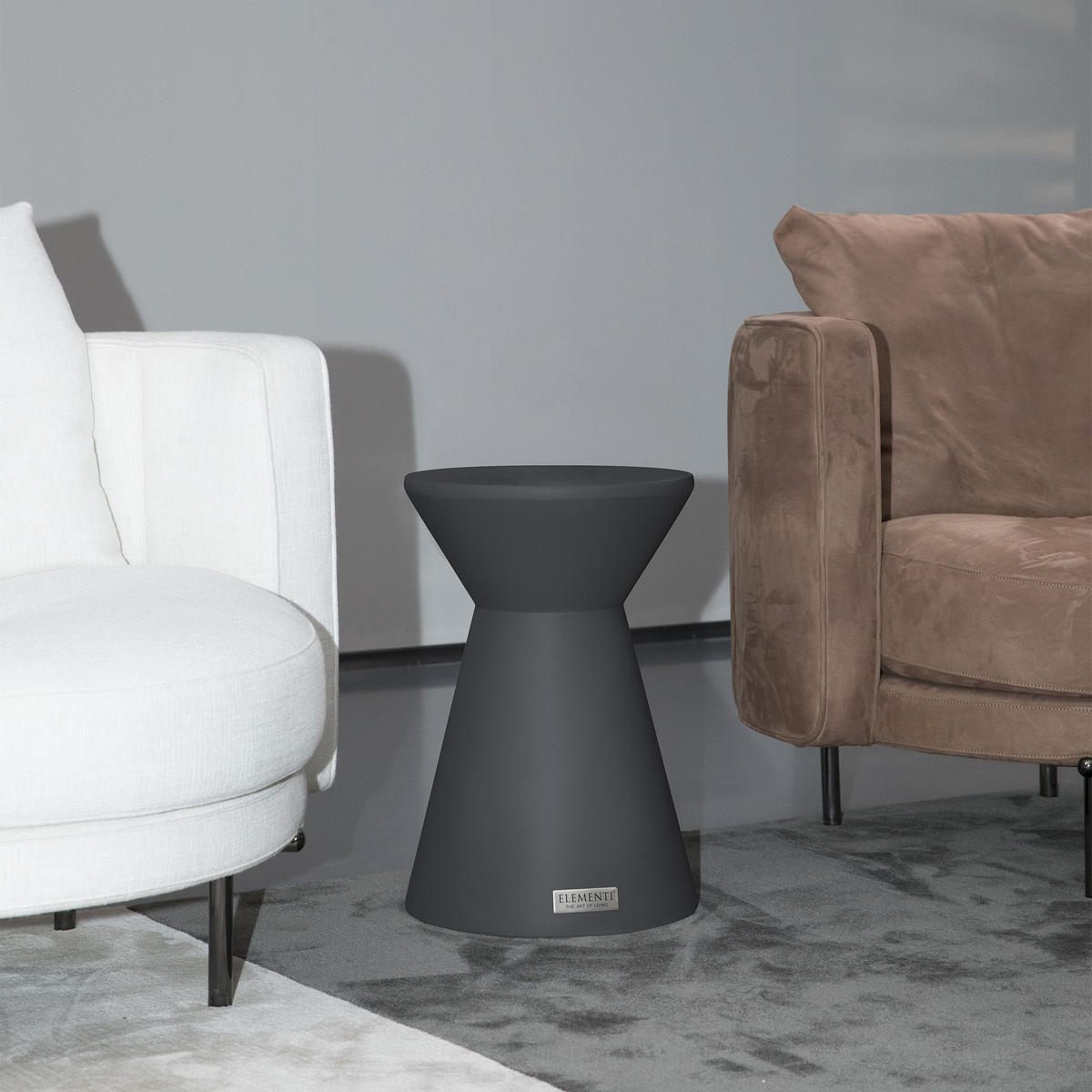 BEISTELLTISCH ROME rund Klein Betonoptik 35 x 35 x 50 cm - Schwarz, Naturmaterialien (35/35/52cm) - Elementi