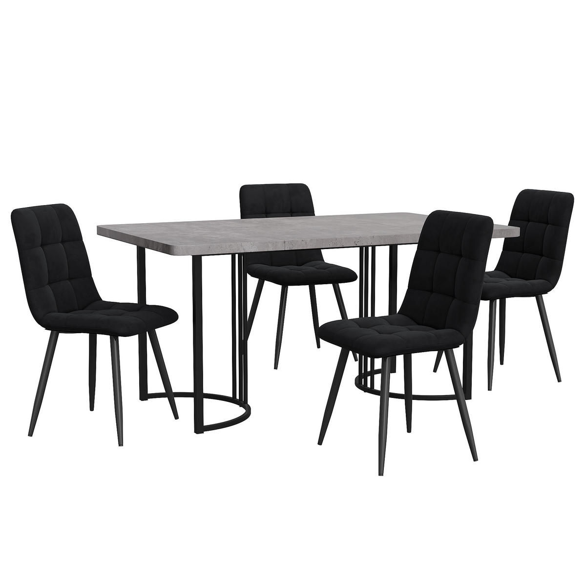 ESSGRUPPE Esstisch 4 Stühle MDF Grau Schwarz 140x80cm - Schwarz, Holzwerkstoff (140/75/80cm) - FLIEKS
