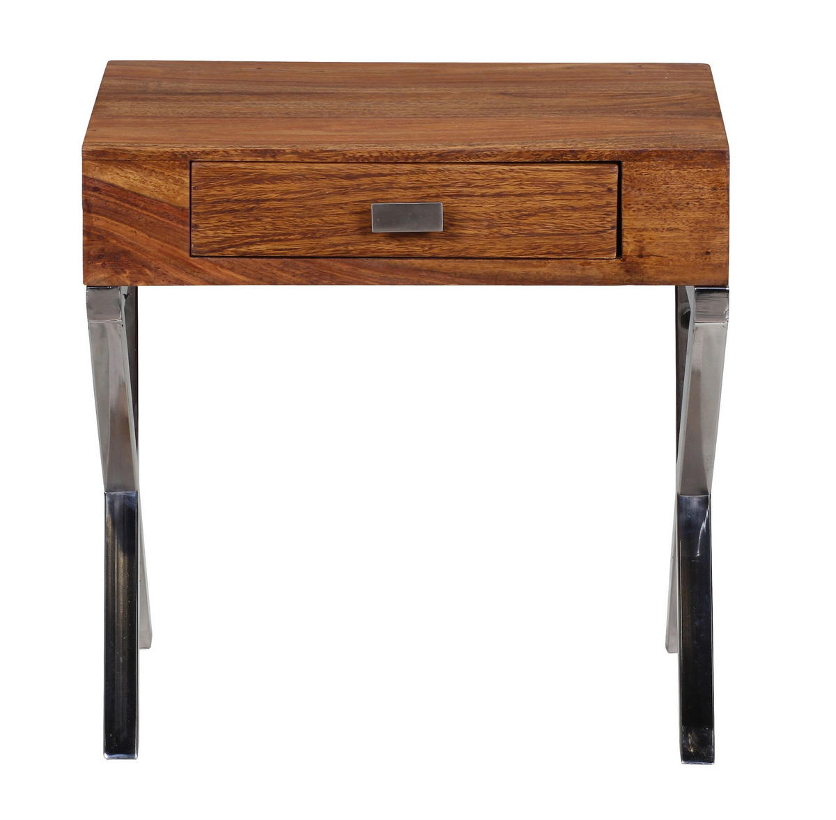 NACHTTISCH – Massivholz, Chrombeine, Landhausstil - Silberfarben/Braun, Holz (45/50/45cm) - KADIMA DESIGN