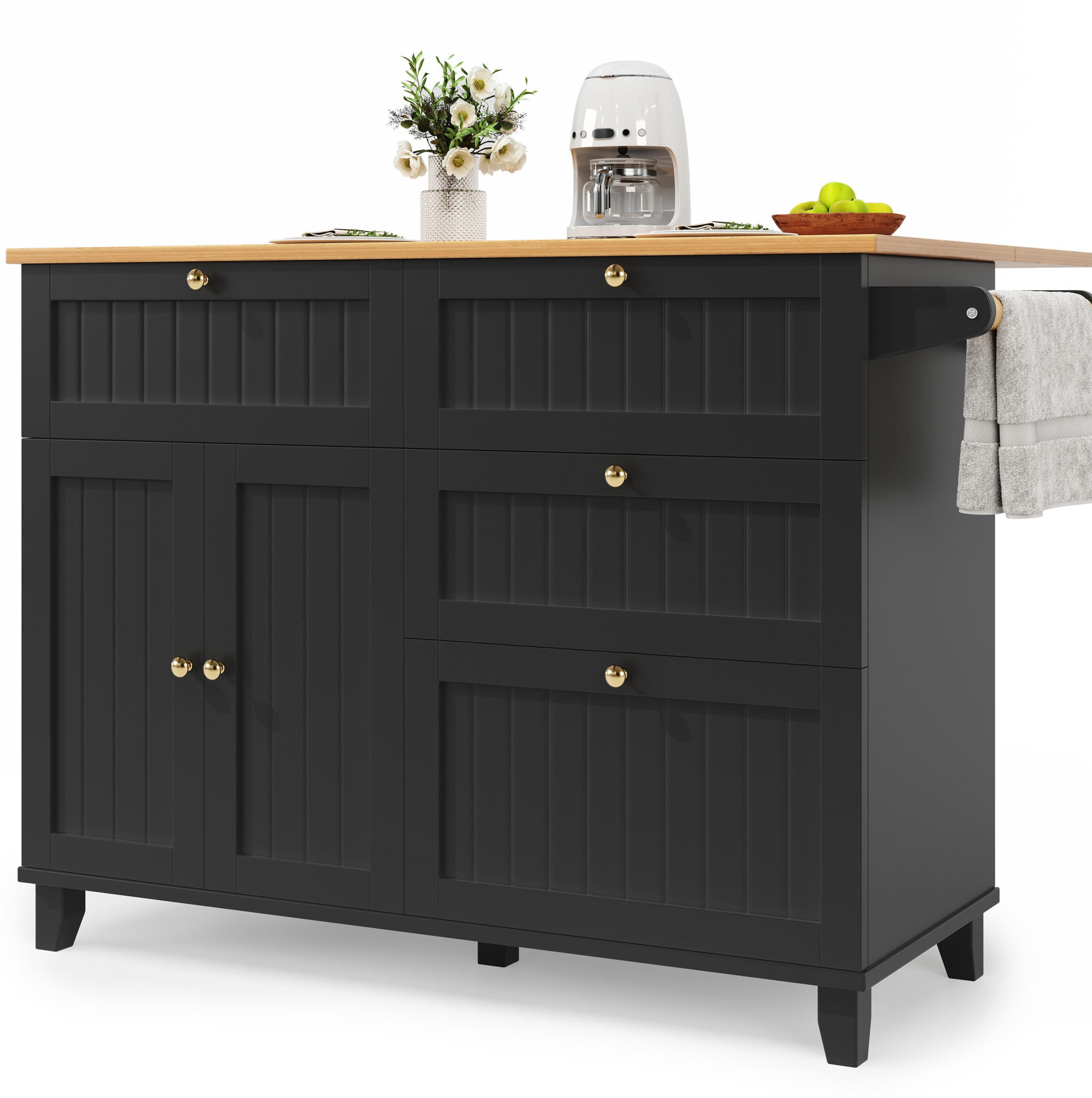 KÜCHENINSEL mit Stauraum 133 x 70 cm MDF Schwarz - Schwarz, Holz (70/88/133cm) - Beauniv